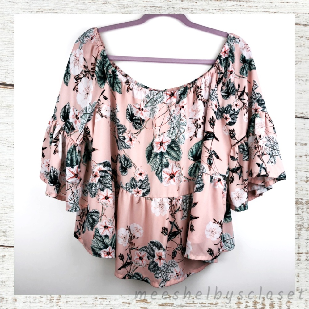 a.n.a. Pink Floral Peplum Off the Shoulder Blouse